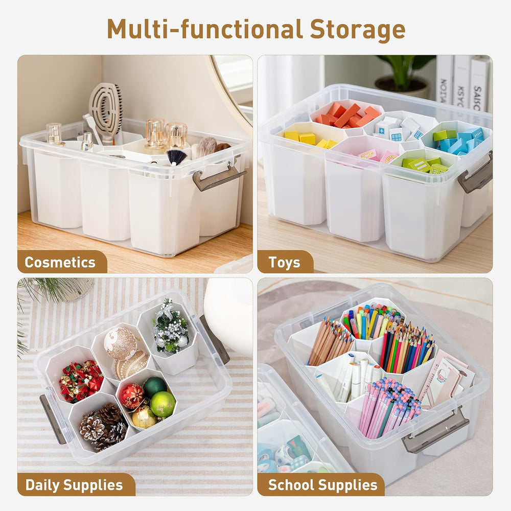Citylife 17QT 2-Pack Clear Storage Bins with Lid 6 inserts Stackable