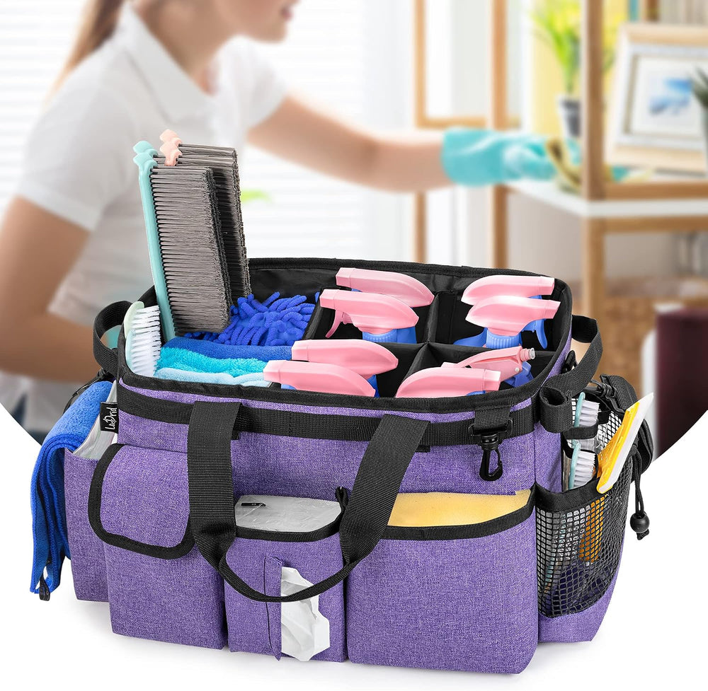 LoDrid Large Wearable Cleaning Caddy Bag with Detachable Divider, Purple