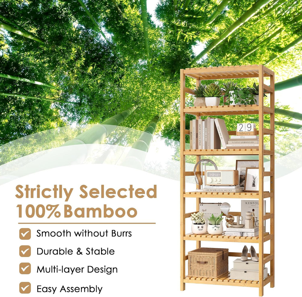 FOTOSOK 6-Tier Bamboo Shelf with Adjustable Shelves, Bamboo Kitchen Cabinet