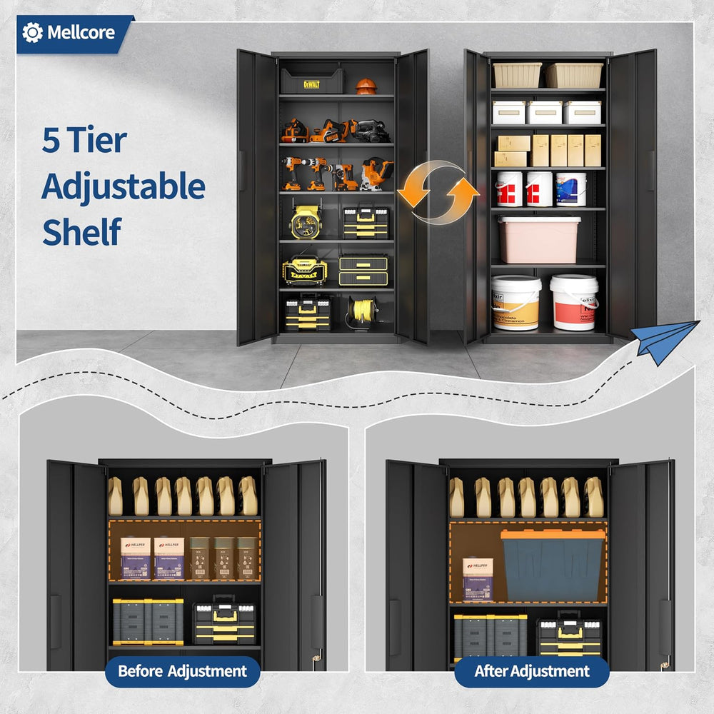 Metal Storage Cabinet with Lock,71” Garage Storage Cabinets with 2 Doors and ...