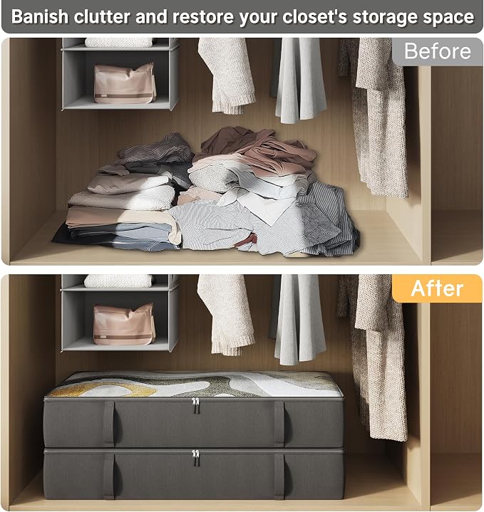 2-Pack Under Bed Storage Containers, 8 Inches Tall Underbed Clothes Storage