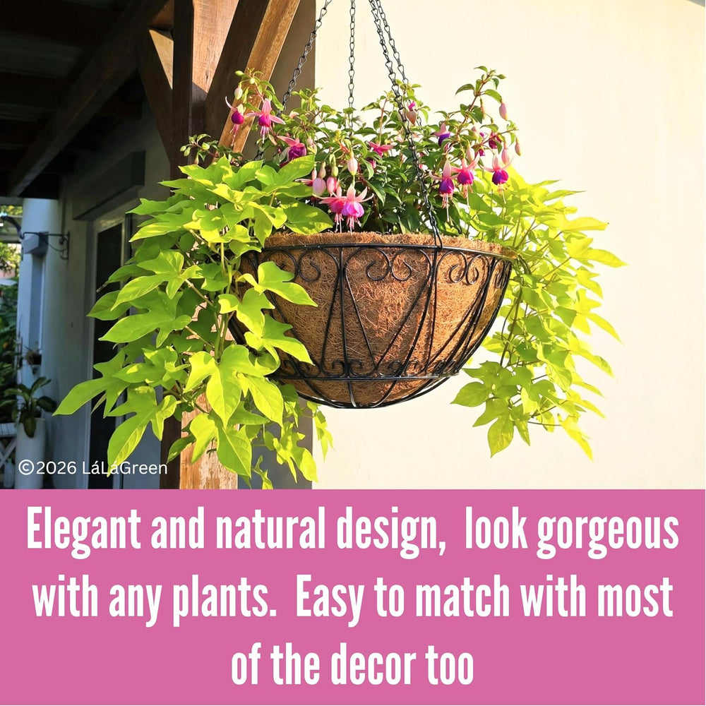 LaLaGreen Black Hanging Baskets (20 in, 2 Pack) Wire Coco Liner Flower Pots