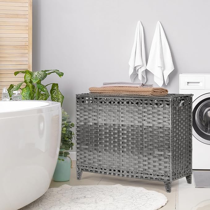 Laundry Hamper with 4 Removable Liner Bags; 176L Handwoven Rattan Laundry