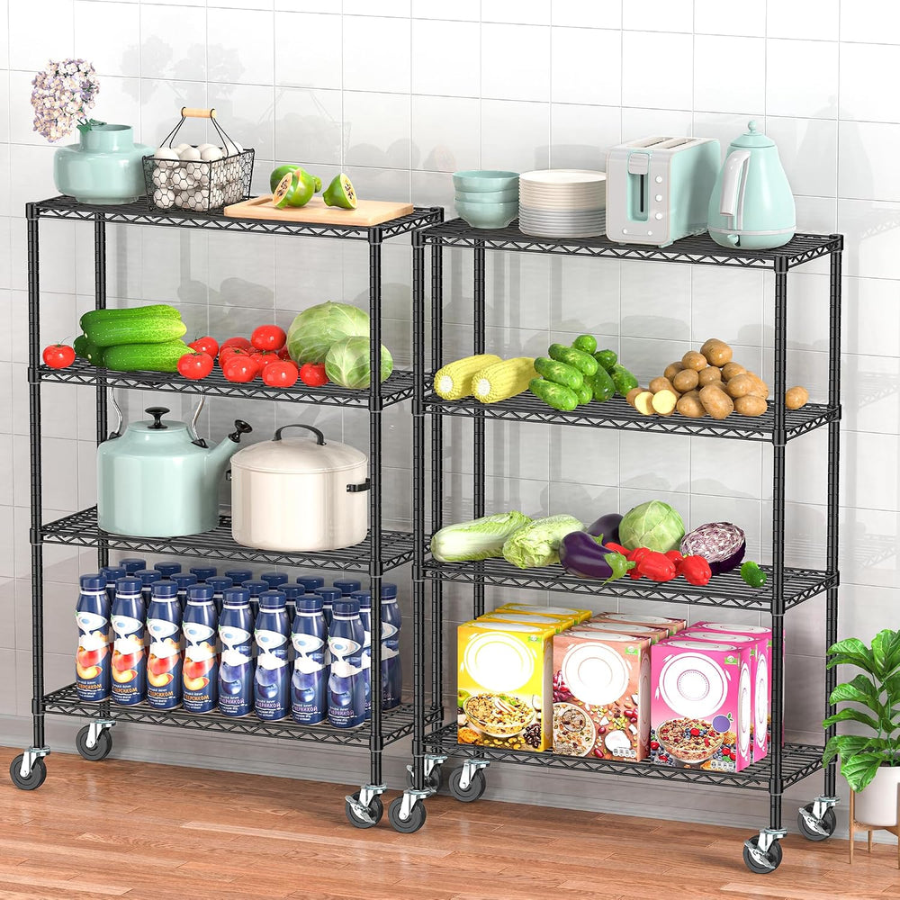 Folews 4-Tier Shelving Unit with Wheels, Metal Rolling Storage Shelves