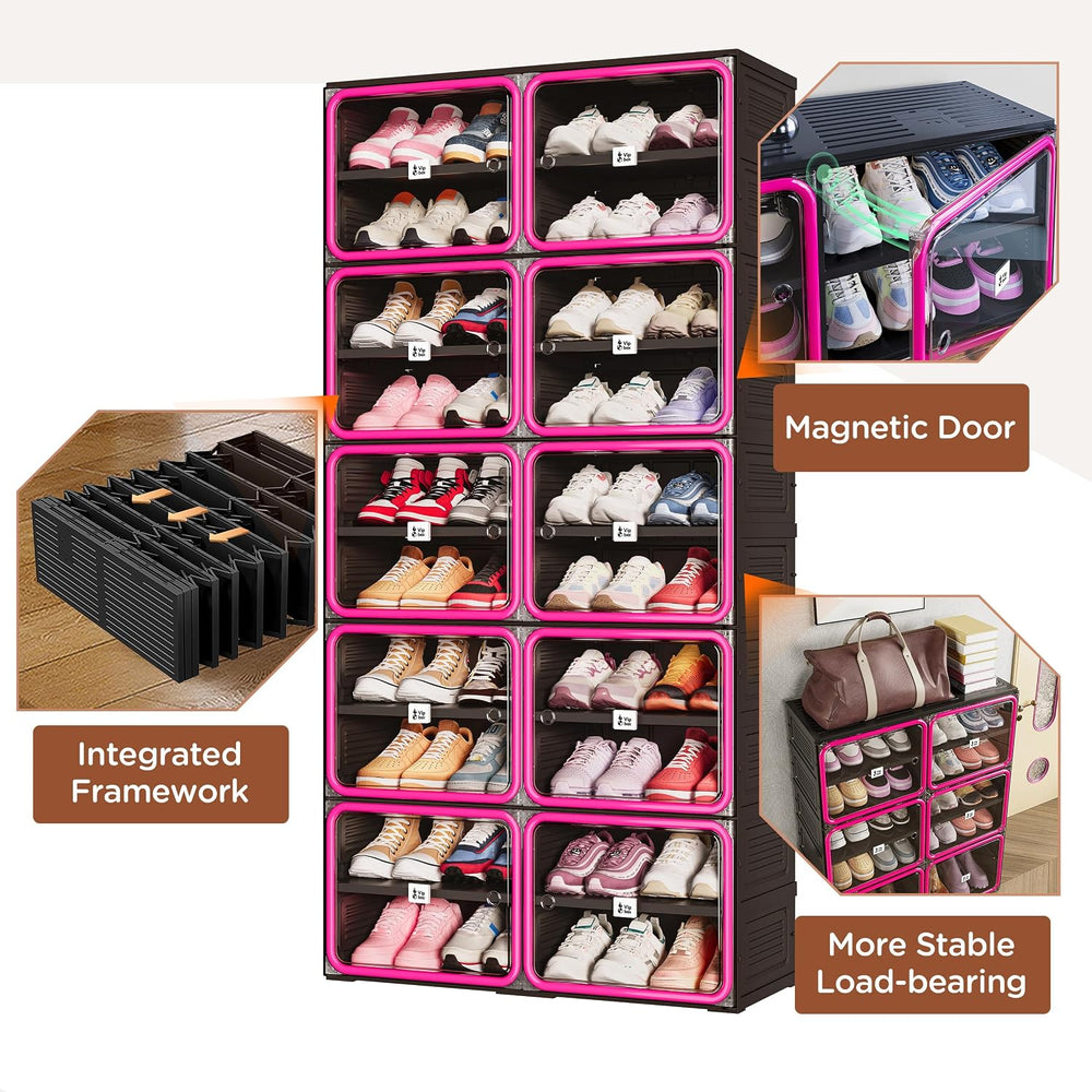 Vipbox No Assembly 10 Tier Collapsible Shoe Rack, 40 Pairs Foldable Shoe Stor...