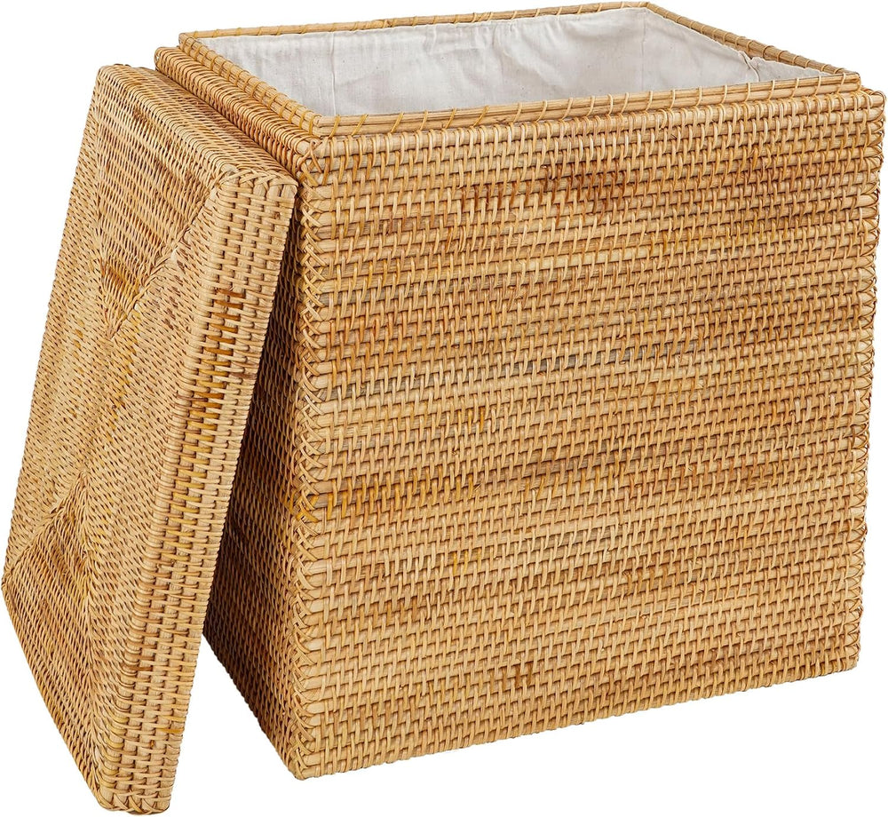 Rectangular Woven Laundry Basket with Lid, Handwoven Natural Autumn Rattan De...