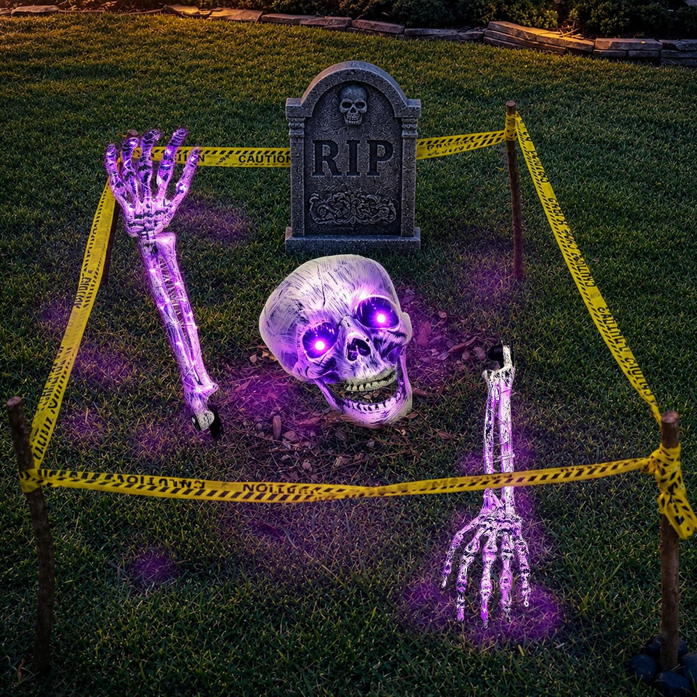 Halloween Skeleton Decorations Outdoor, Light Up Skull Head & Skeleton Ha...