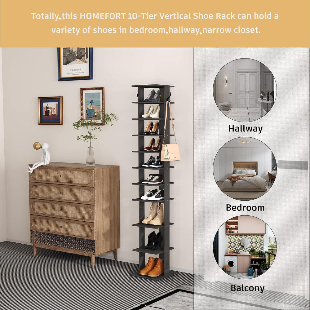 HOMEFORT 10-Tier Vertical Shoe Rack, Corner Shoe Tower, Slim Shoe Organizer w...
