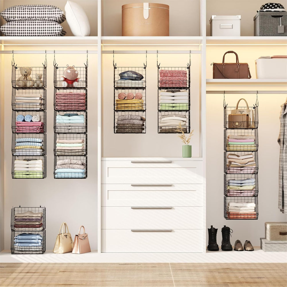 X-cosrack 5 Tier Closet Hanging Organizer, Clothes Hanging Shelves with 4 Han...