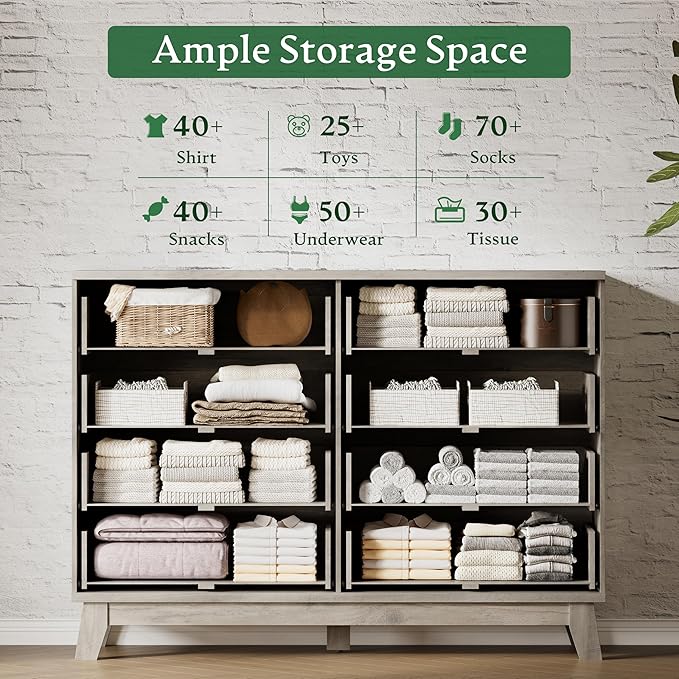 Fluted Dresser with 8 Drawers, Wooden Dresser TV Stand, Modern Closet Clothes