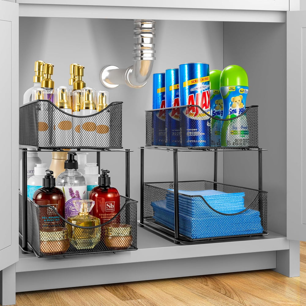 Sorbus Pull-Out Under Sink Organizer, Mesh Construction (Black, 2 Pack)