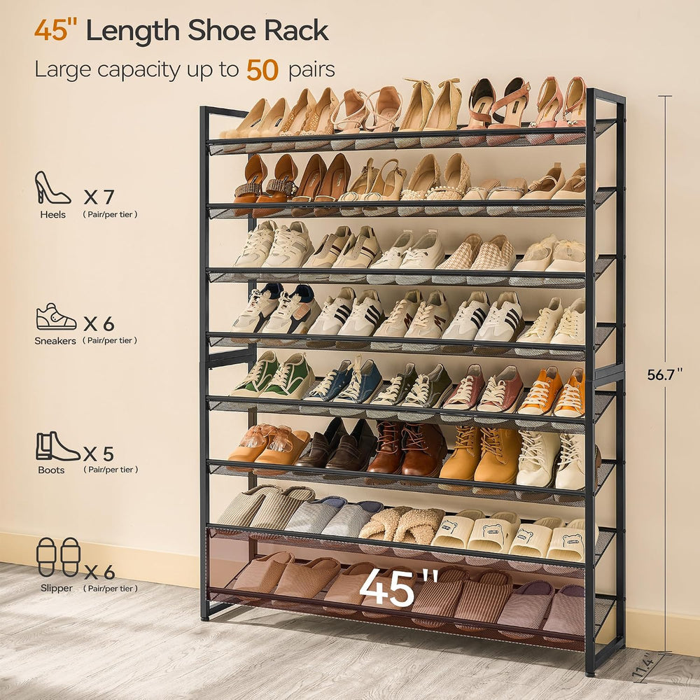 Nunsino Shoe Rack, Large Metal Shoe Organizer,Max Holds 50 Pairs,8 Tier Shoe ...