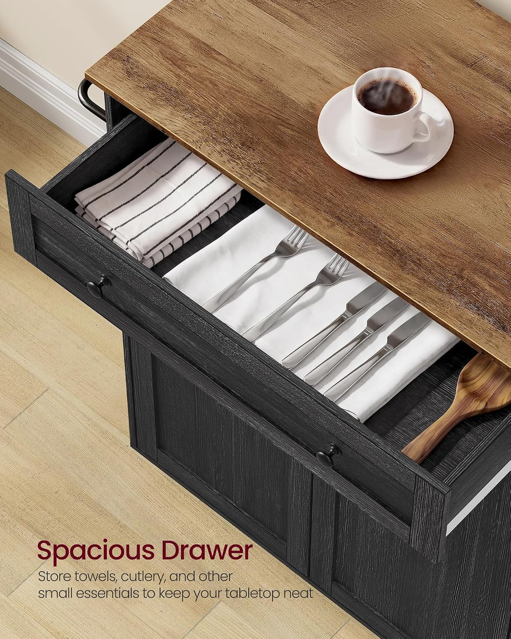VASAGLE Mobile Kitchen Wooden Island Cart with Storage for Dining Room