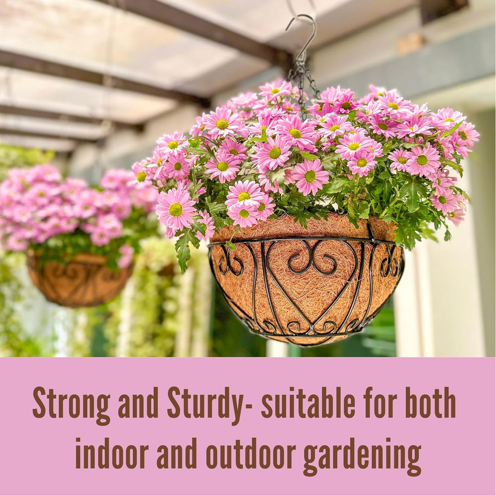 LaLaGreen Black Hanging Baskets (20 in, 2 Pack) Wire Coco Liner Flower Pots