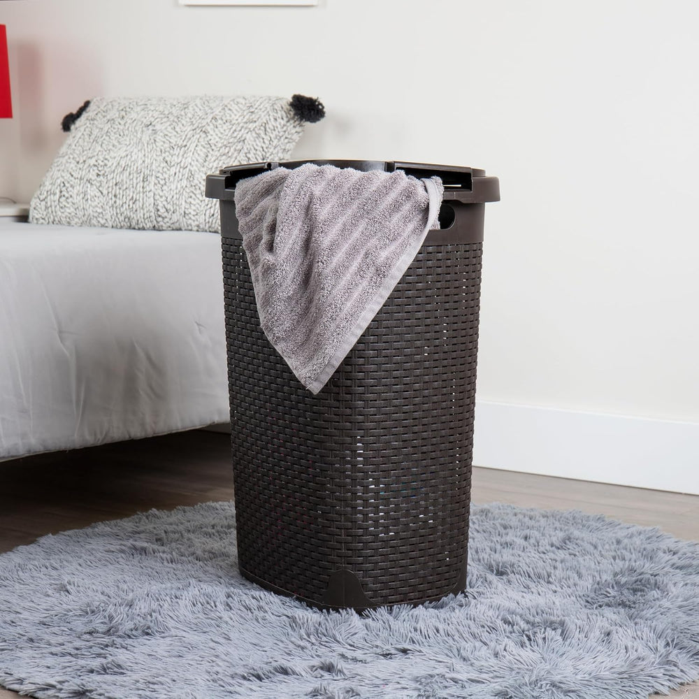 Mind Reader Slim Laundry Hamper with Lid, 60L Tall Clothes Basket, Narrow Tap...