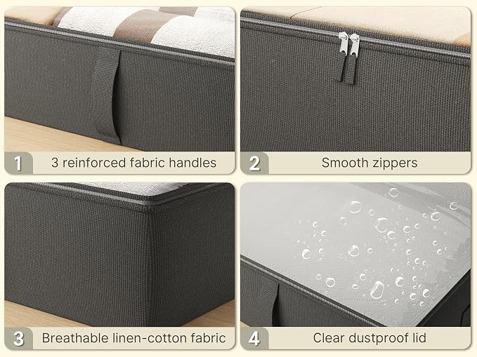 2-Pack Under Bed Storage Containers, 8 Inches Tall Underbed Clothes Storage