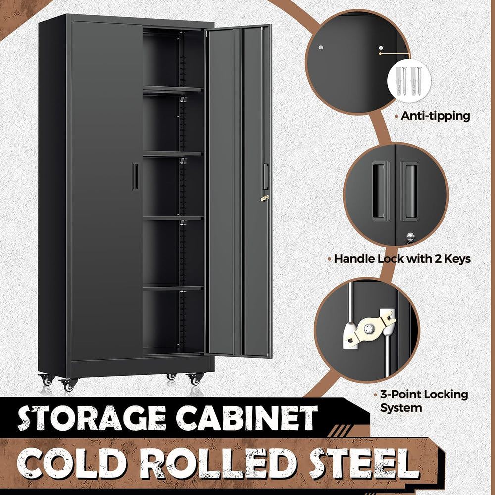 INTERGREAT73 Garage Storage Cabinet with Wheels, Rolling Metal Storage Cabine...