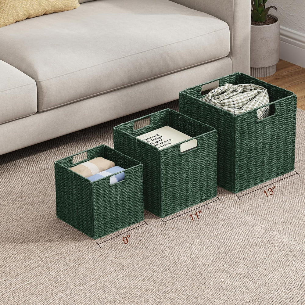Vagusicc Wicker Storage Basket, Set of 2 Hand-Woven Paper Rope Wicker Baskets...