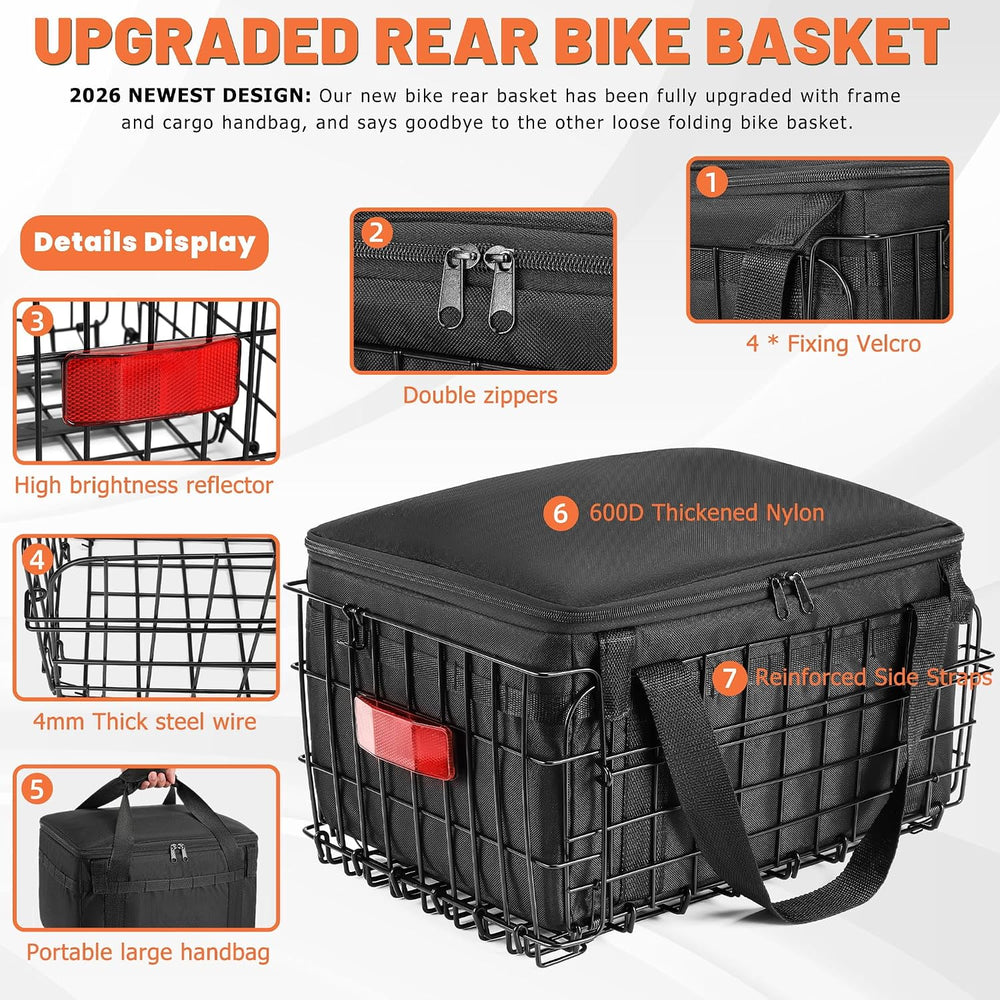 CDYWD Bike Basket Rear, Bicycle Basket with Liner Bag & Waterproof Cover