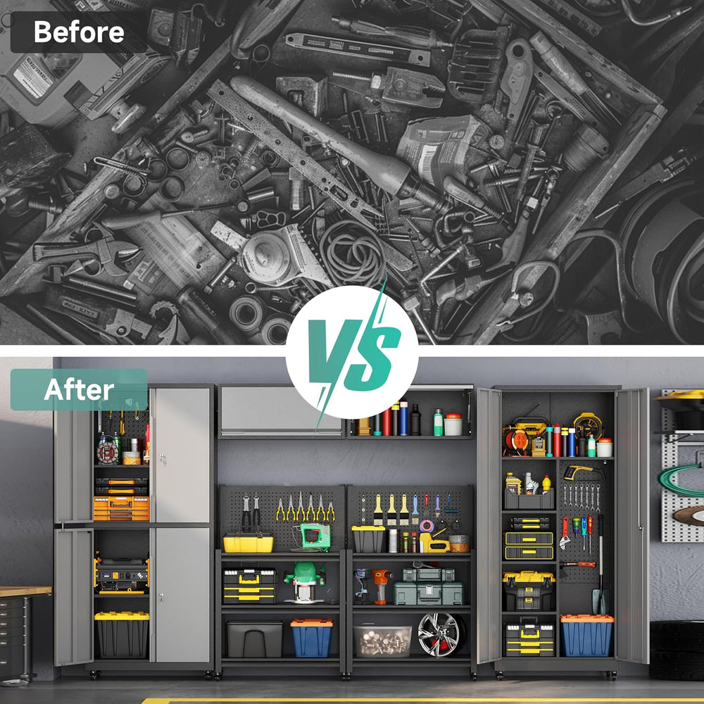 Metal Garage Storage Cabinets System, 6 Piece Workshop Steel Cabinet Set, Rol...