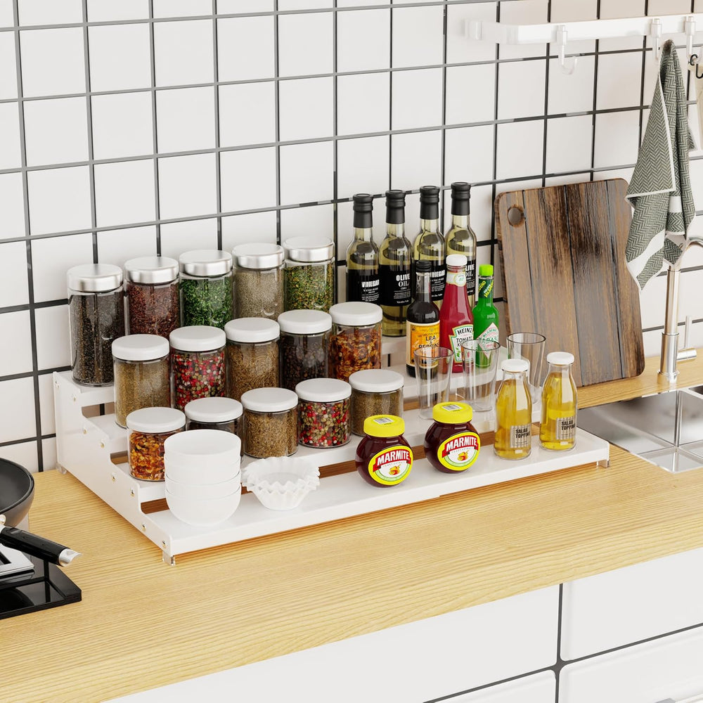 Jojocross Expandable 4-Tier Step Spice Rack Organizer for Kitchen Cabinet Mod...