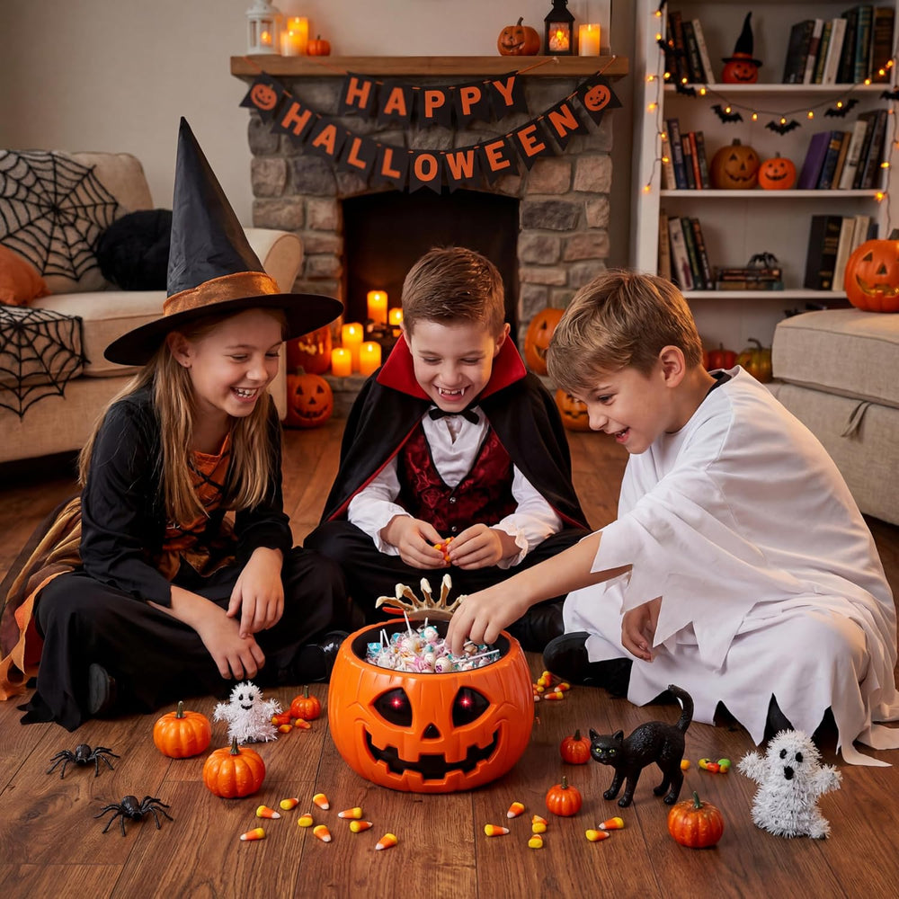 JOYIN Halloween Decorations Animated Skull Pumpkin Candy Bowl, Light-Up Skull...