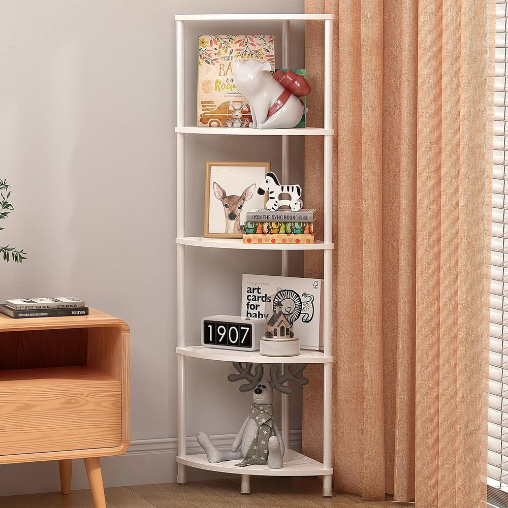 5 Tier Corner Shelf Stand, 44.1", Marble White