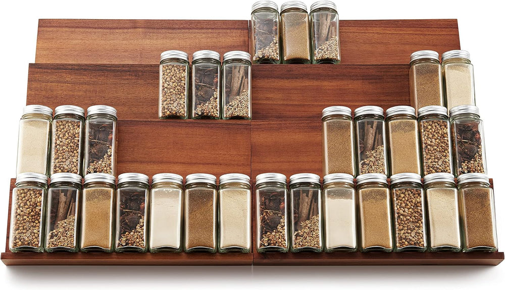 Tinamo Acacia Wood 4-Tier Spice Rack Organizer for Cabinet, Pack of 8 Pcs