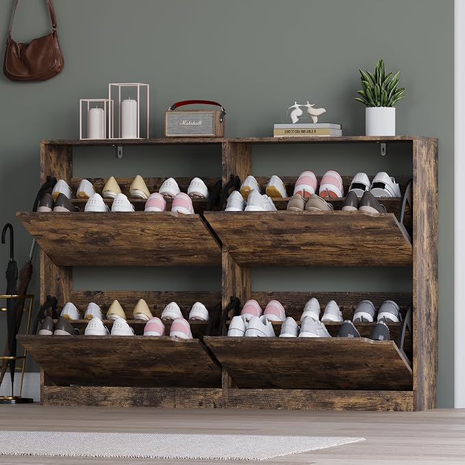 Shoe Cabinet with 4 Flip Drawers, Narrow Hidden Shoe Storage Cabinet, Slim