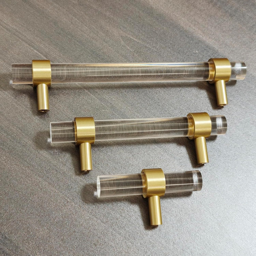 Adjustable Acrylic and Brass Cabinet Pulls Center to Center 4Set Modern Gold ...