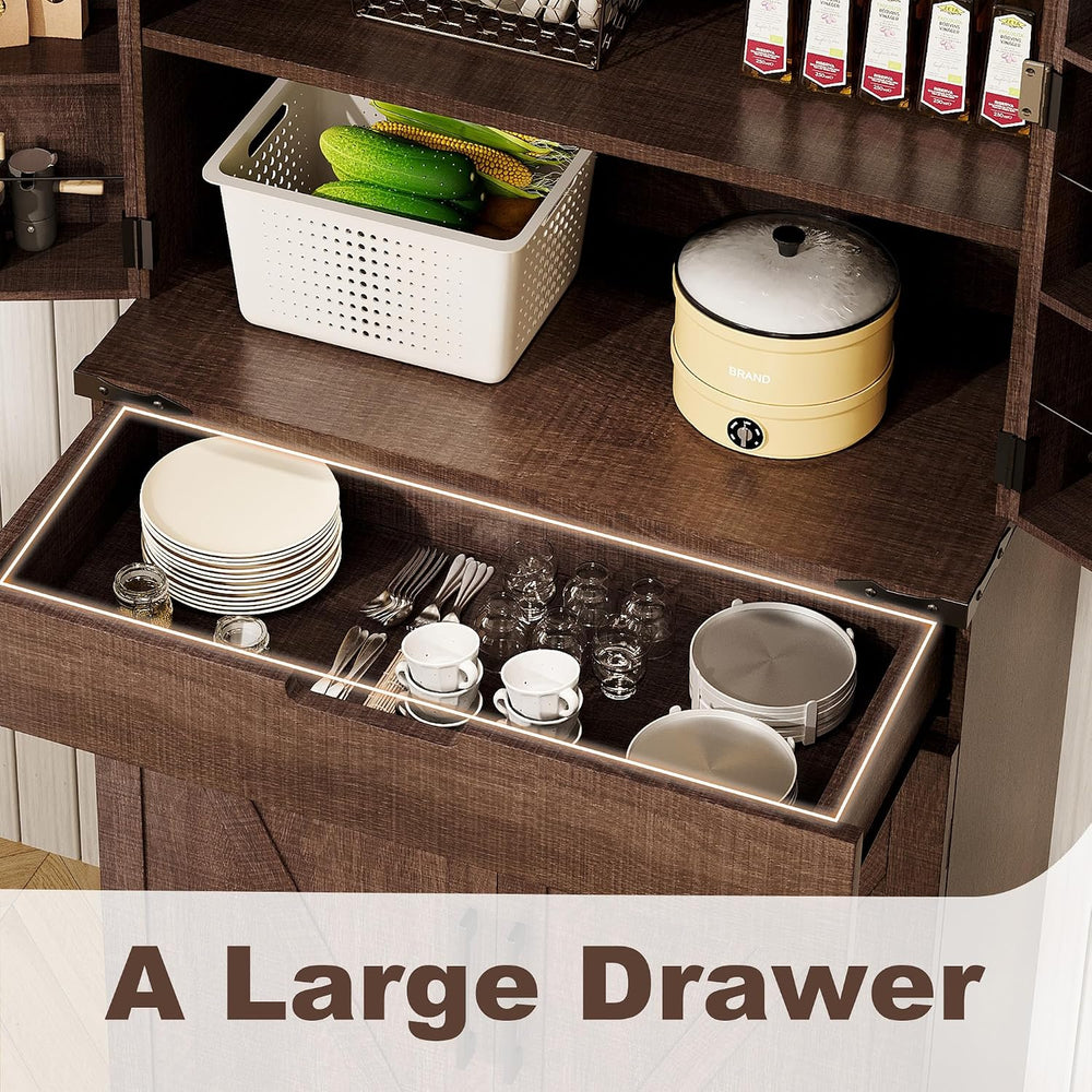 72" Kitchen Pantry Storage Cabinet with Doors and Shelves, Wood Farmhous...
