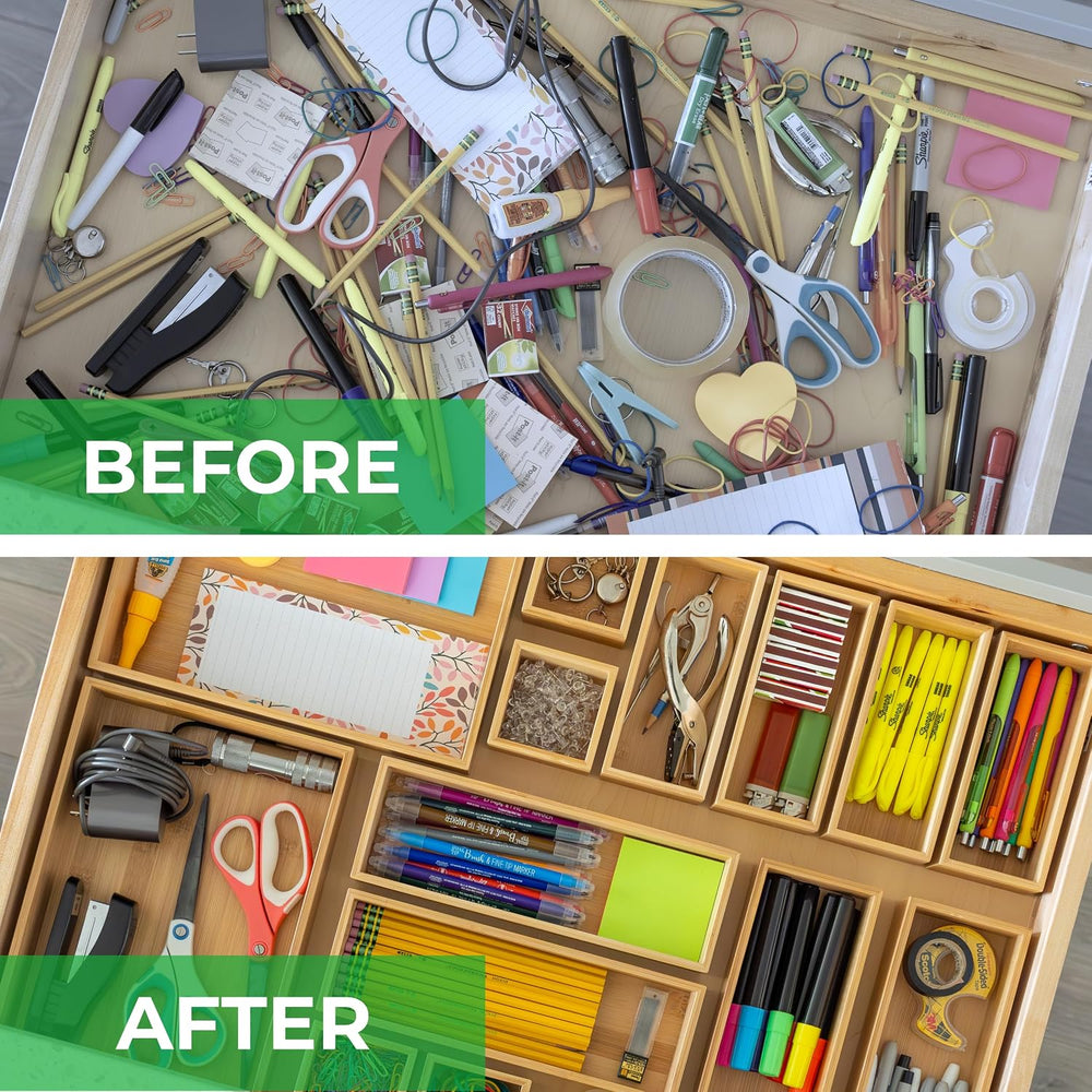 Grow Forward Bamboo Drawer Organizer Boxes - Set of 21 Wooden Drawer Organize...