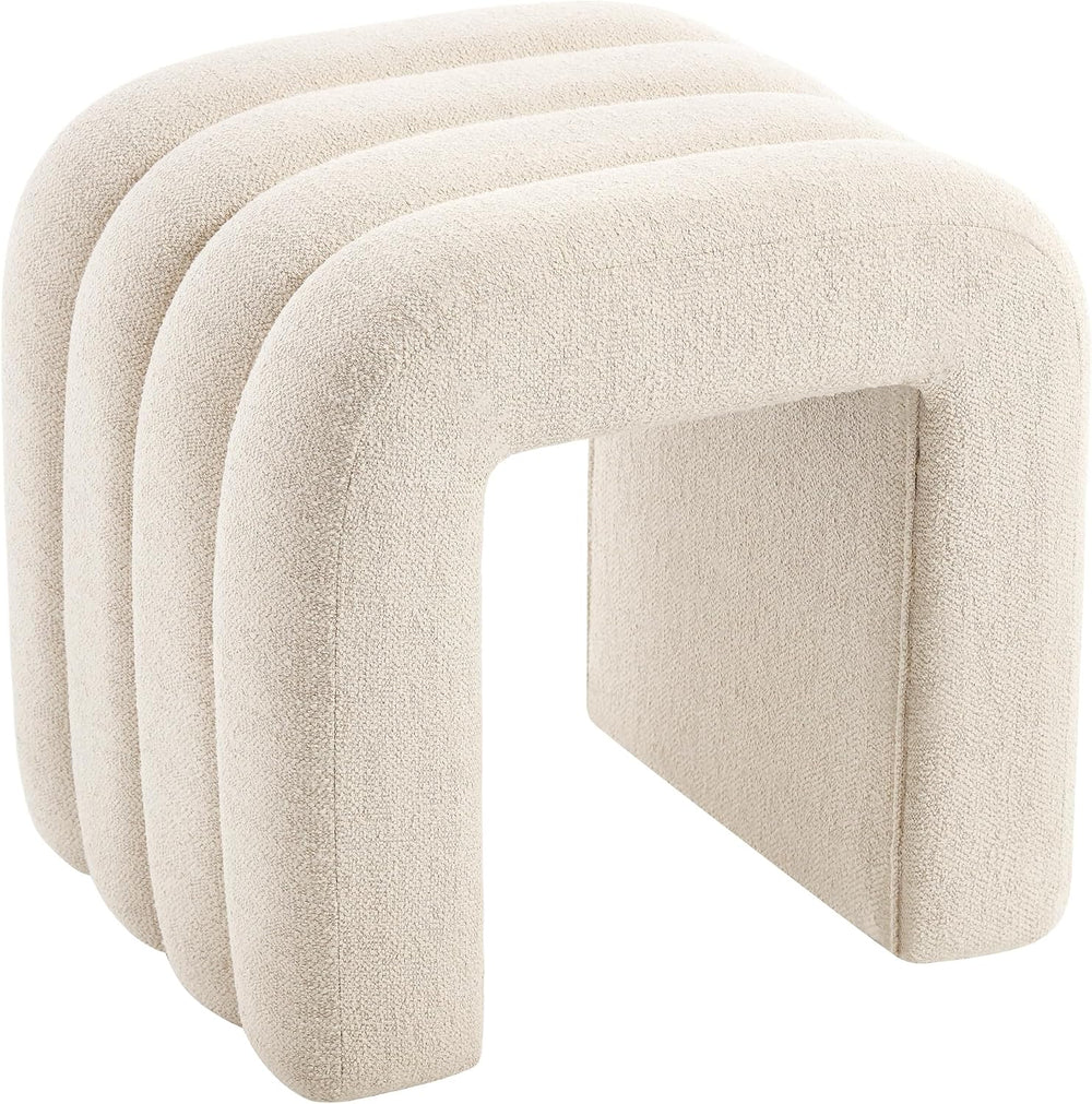 Beige Linen Ottoman Stool, Small Vanity Stool