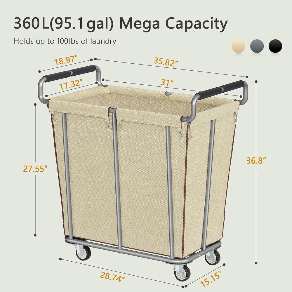 Gewudraw 360L Laundry Hamper with Wheels, Khaki, 95 Gallons