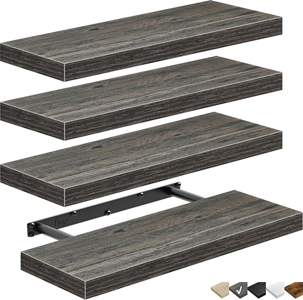 QEEIG Floating Shelves for Wall Small Shelf (Grey, Set of 4, 15.7" x 6.7...