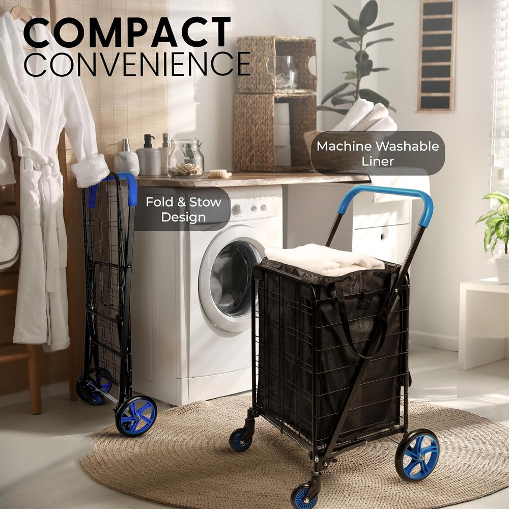 SereneLife Small Compact Folding Shopping Cart with Removable Waterproof Line...