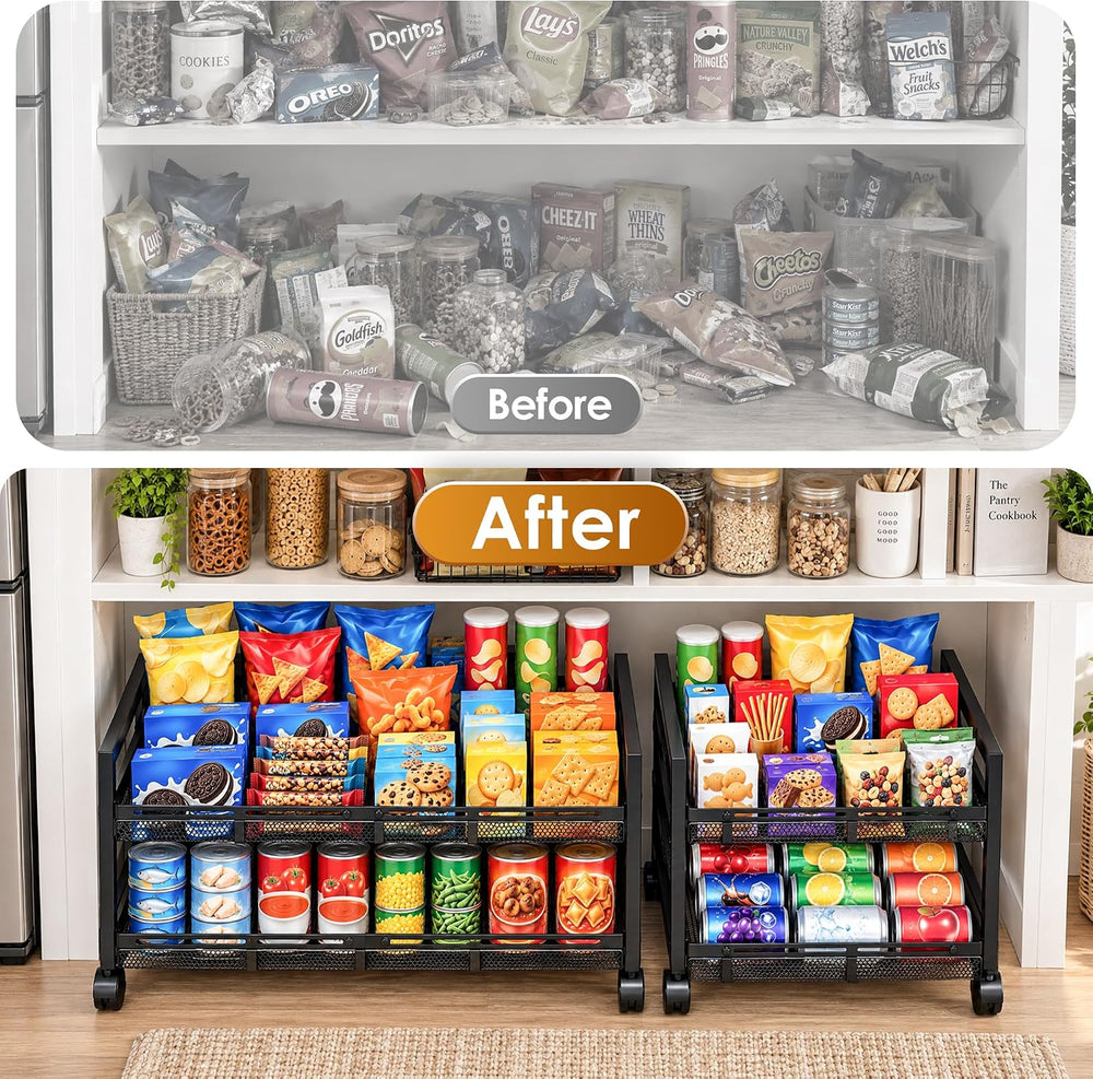 Upgrade 2-Tier Expandable Rolling Pantry Storage Cart with Wheels Tilt‑Mode