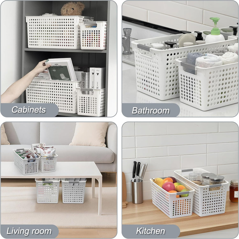 Soddeph Slim Plastic Storage Basket with Handles, Narrow Organizer box for Sh...