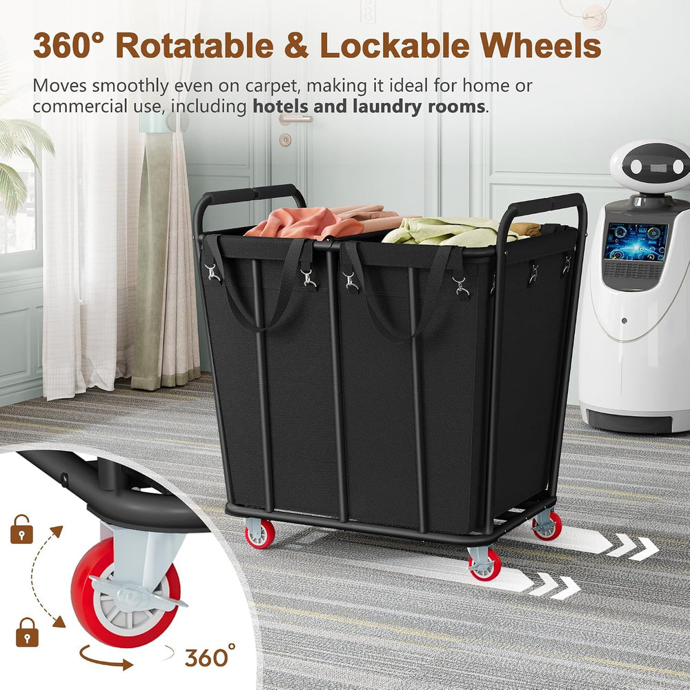 Hoctieon 2 Section Laundry Sorter Cart, 400L Rolling Hamper with Wheels, Indu...