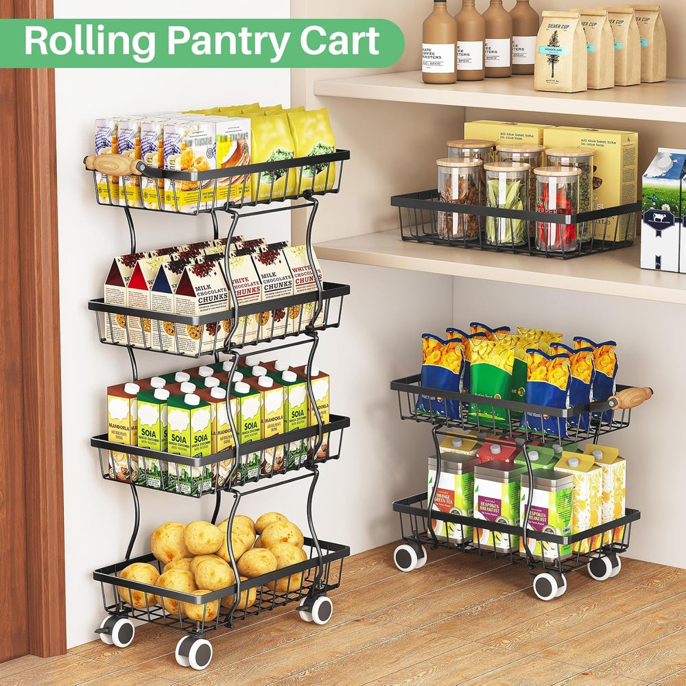 SAYZH 4-Tier Fruit Basket Stand with Vegetable Baskets for Kitchen, Black