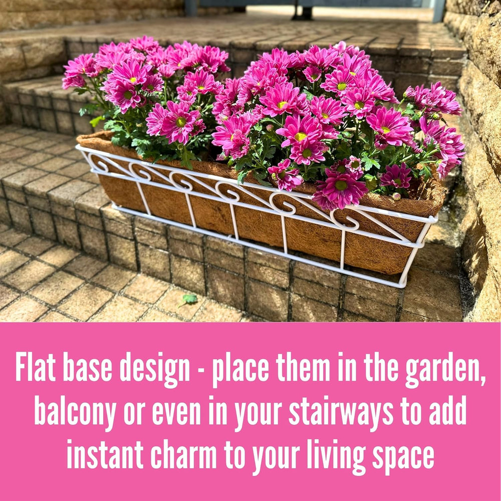 LaLaGreen Fence Window Box (30 in, 2 Pack) White Metal Trough Planter