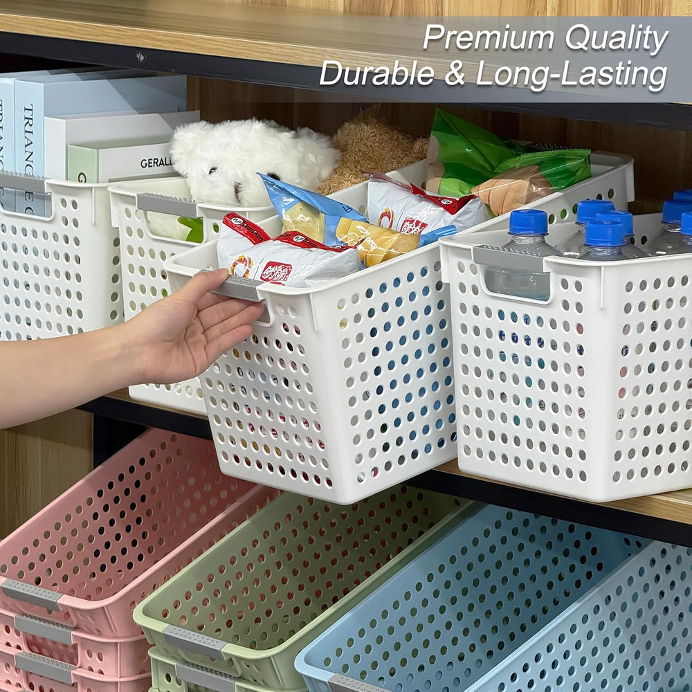 Soddeph Slim Plastic Storage Basket with Handles, Narrow Organizer box for Sh...