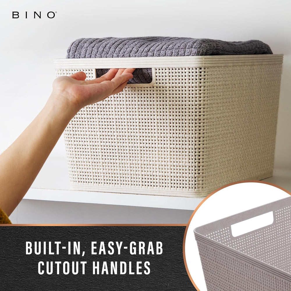 BINO | Woven Plastic Basket | Large (Natural Grey), 3-Pack | THE JUTE COLLECT...