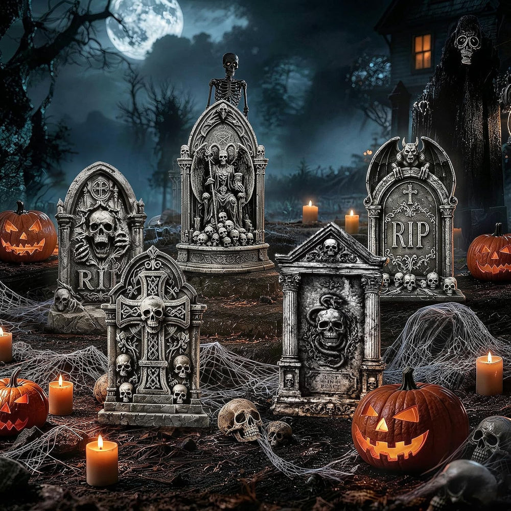 25" Halloween Tombstones, 5PCS Halloween Decorations Outdoor Gravestone