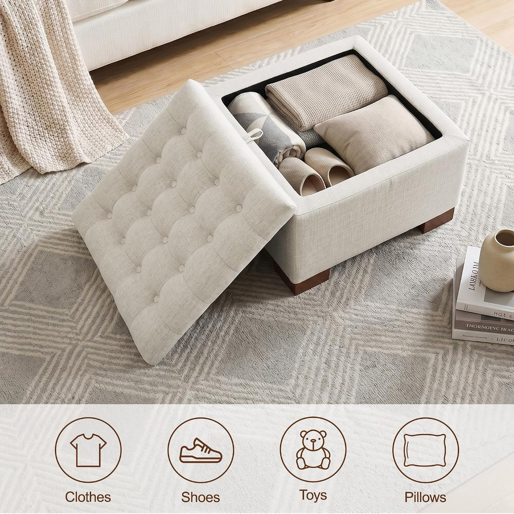 24 Inch Square Storage Ottoman Coffee Table, Modern Tufted Upholstered Ottoma...