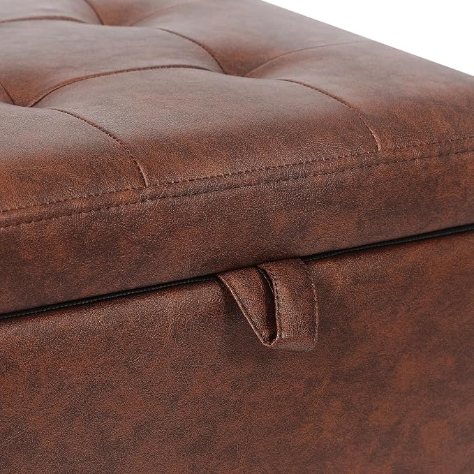 Adeco Faux Leather Storage Ottoman Bench