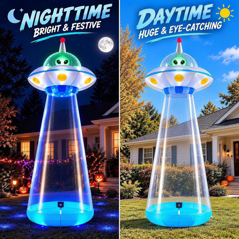 ZPISF 11 FT Halloween Inflatables UFO with Rotating LED Outdoor Decorations