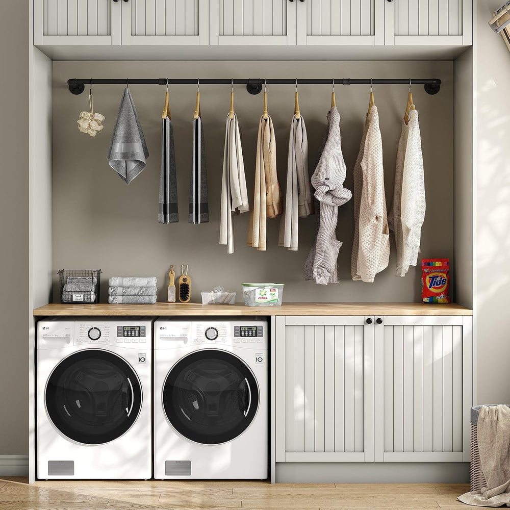 Industrial Pipe Clothes Rack with 3 S-shaped Hooks, 72’'L Wall Mounted Ga...