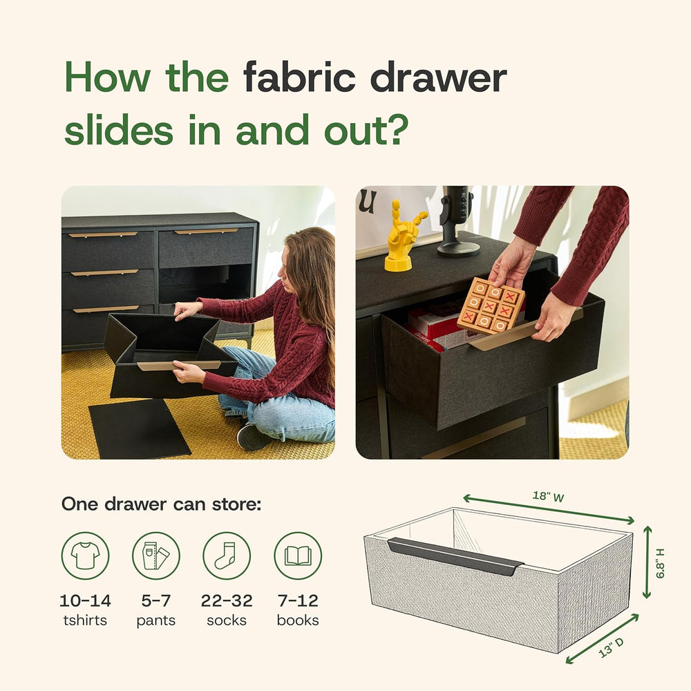 tinge Naima Premium Fabric Dresser - Strong Metal Frame, 6 Spacious Sag-Proof...