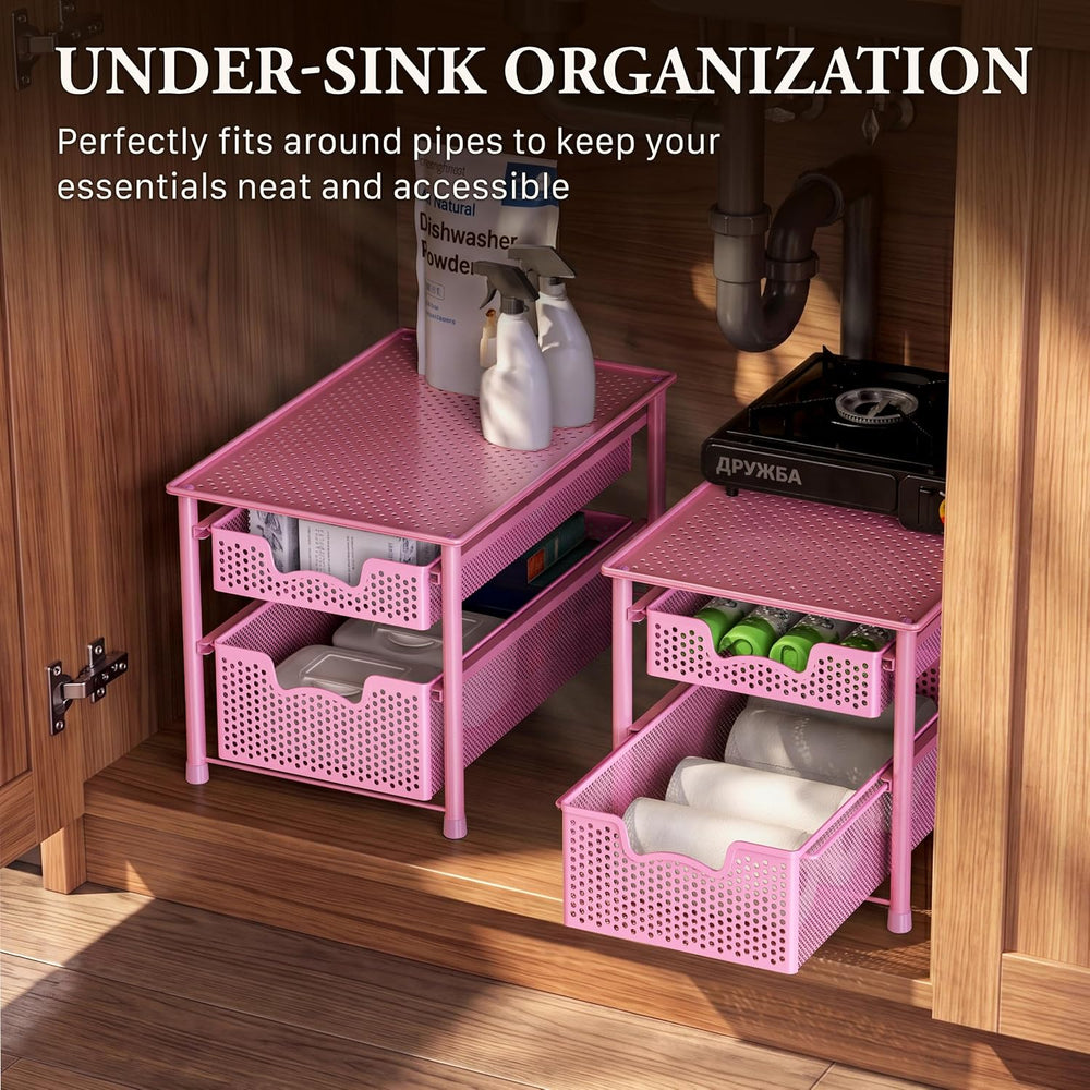 Simple Houseware Stackable 2 Tier Sliding Basket Organizer Drawer, Pink